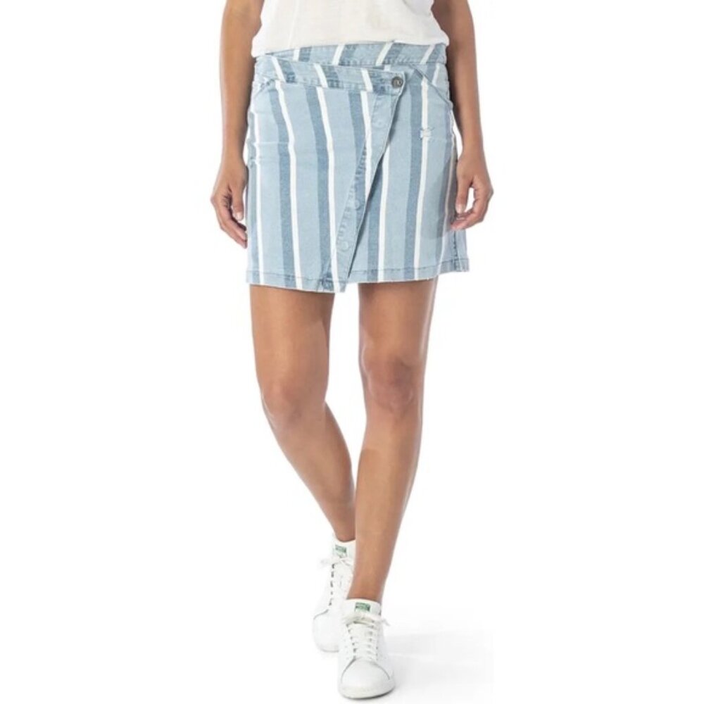 Kut from the Kloth Connie asymmetrical denim jean stripe mini skirt